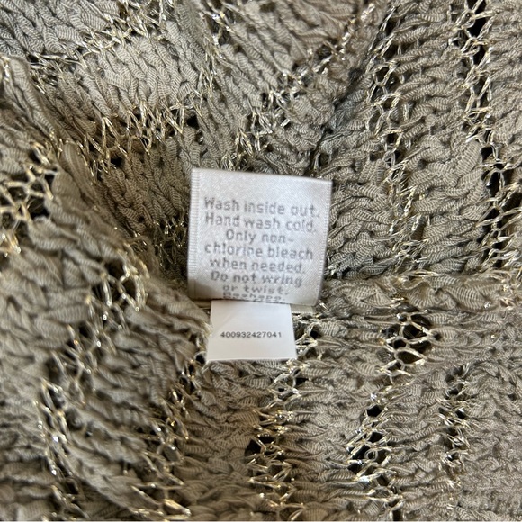 Lauren Conrad Open Knit Tape Yarn Sweater Size L Lightweight Beige Gold Lurex - Picture 7 of 7